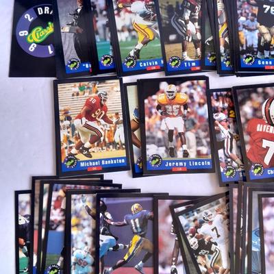 Football Trading cards, 3 ring binder with over 20 pages and Premier edition star cards Playing cards