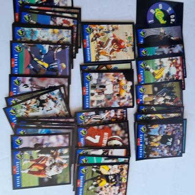 Football Trading cards, 3 ring binder with over 20 pages and Premier edition star cards Playing cards