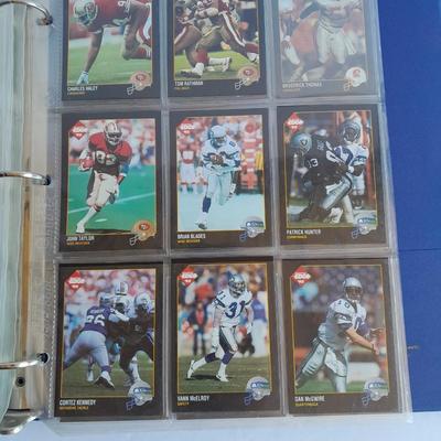 Football Trading cards, 3 ring binder with over 20 pages and Premier edition star cards Playing cards
