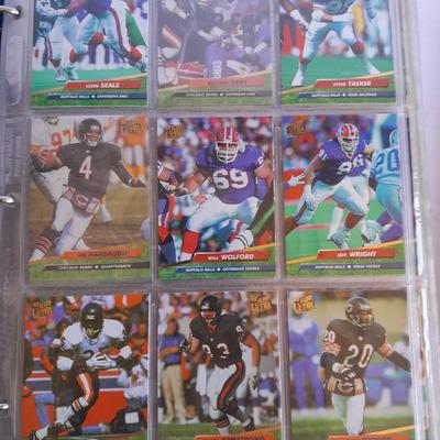 3 ring binder of Football cards, over 20 pages Rules of the game book, and 1970's Football stars book