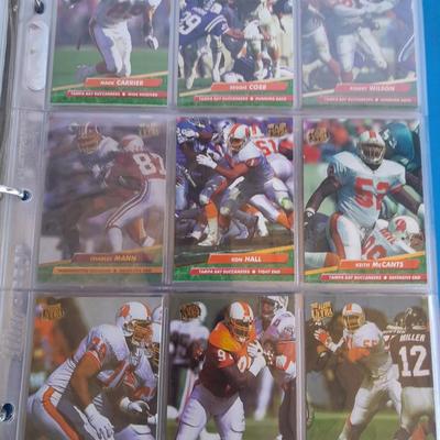 3 ring binder of Football cards, over 20 pages Rules of the game book, and 1970's Football stars book