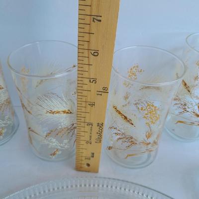 Six Retro Vintage Libbey Wheat Glass Tumblers and a glass platter