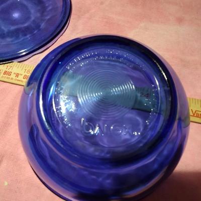 BLUE PYREX GLASS NESTING/SERVING BOWLS & A BAKING DISH