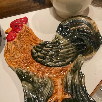 Basket, Candle, Wine Fund, Picture Frame and Ceramic Rooster..