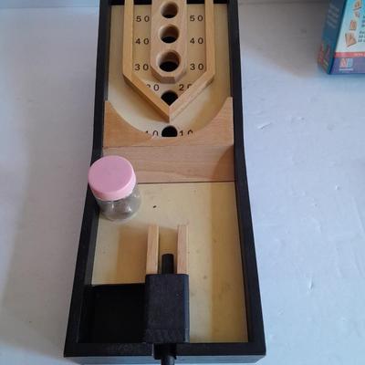 Sealed Scrabble Board game, new Tangos' Puzzle  and wooden Miniature Skeet ball game with metal marbles