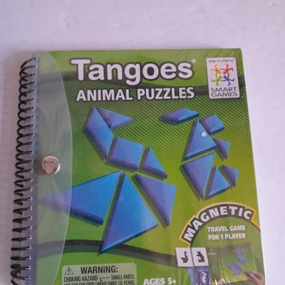 Sealed Scrabble Board game, new Tangos' Puzzle  and wooden Miniature Skeet ball game with metal marbles
