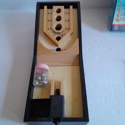 Sealed Scrabble Board game, new Tangos' Puzzle  and wooden Miniature Skeet ball game with metal marbles