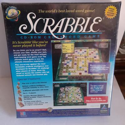 Sealed Scrabble Board game, new Tangos' Puzzle  and wooden Miniature Skeet ball game with metal marbles