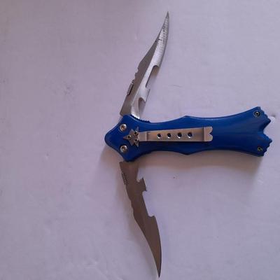 Two knives, double bladed and small black pocketknife