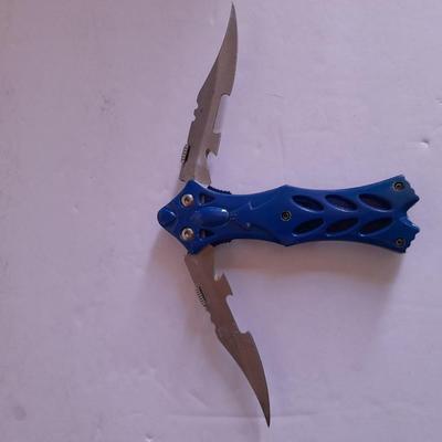 Two knives, double bladed and small black pocketknife