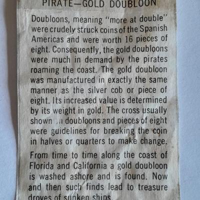 Pirate Gold Doubloon Coin with paperwork