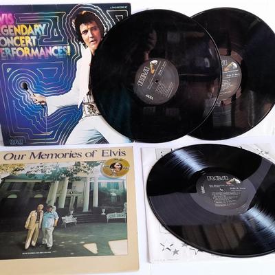 Two Elvis Presley "Legendary Concert Performances" and "Our Memories of Elvis" vinyl LP 12" Records