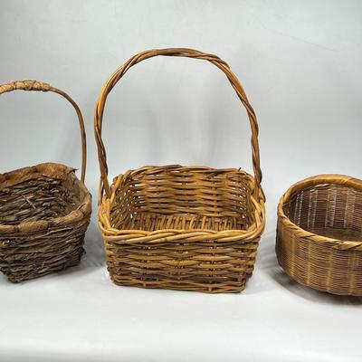 Rustic Woven Reed Handled Basket Lot