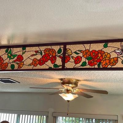 Colorful Orange Flowers and Butterfly Stained Art Glass Panels