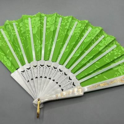 Vintage Lime Bright Green Victorian Style Flower Hand Fan