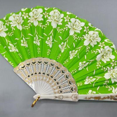Vintage Lime Bright Green Victorian Style Flower Hand Fan