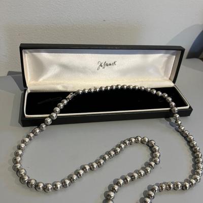 Sterling 27â€ Long Strand Mexico Vintage Silver Beaded Necklace