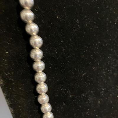 Sterling 27â€ Long Strand Mexico Vintage Silver Beaded Necklace