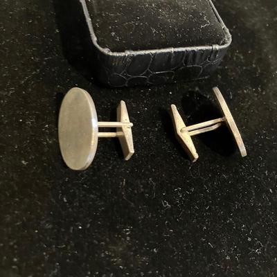 Sterling Cufflinks and Tie Clip with Pave Style Stones Vintage