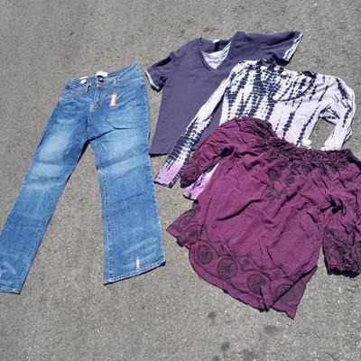 Brand new with tags Size 14 Steve & Barry's Boot Cut Dungaree's Jeans with three XL tops