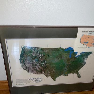 Framed Map Of The USA From Space.
