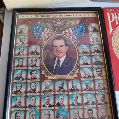 All about the United States Presidents, Books, framed picture, and Presidential Coins!