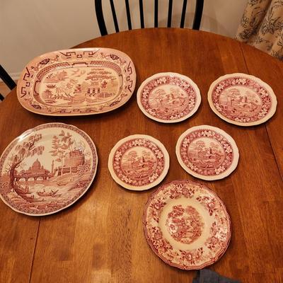 lot of 7 Pink Plates Spode Pink Tower Royal Staffordshire,