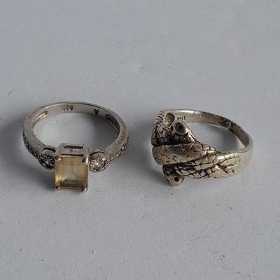 .925 Sterling silver rings double snakes and gemstone