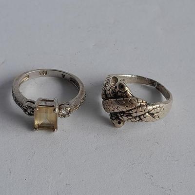 .925 Sterling silver rings double snakes and gemstone