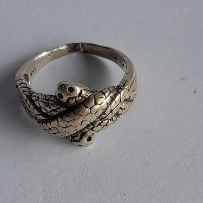 .925 Sterling silver rings double snakes and gemstone