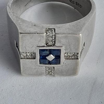 Sterling Silver .925 Men's ring, pendant .925 marked and small set gemstone .925 marked.