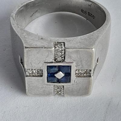 Sterling Silver .925 Men's ring, pendant .925 marked and small set gemstone .925 marked.