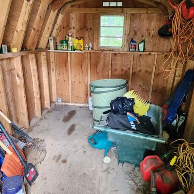 Complete Outdoor Shed contents Garden Tools, Gas Cans, Ice Melt excludes Black craftsman bag