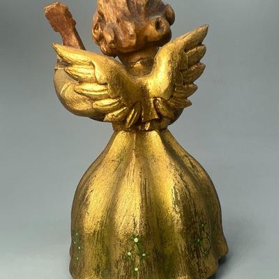 Vintage Wooden Singing Religious Angel Figurine Spinning Music Box