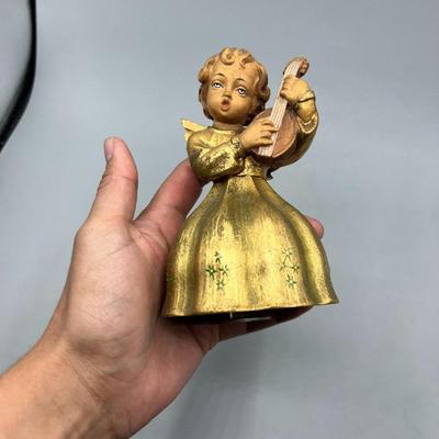 Vintage Wooden Singing Religious Angel Figurine Spinning Music Box