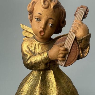 Vintage Wooden Singing Religious Angel Figurine Spinning Music Box