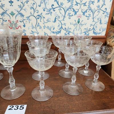 Large Lot of Etched Clear Glasses