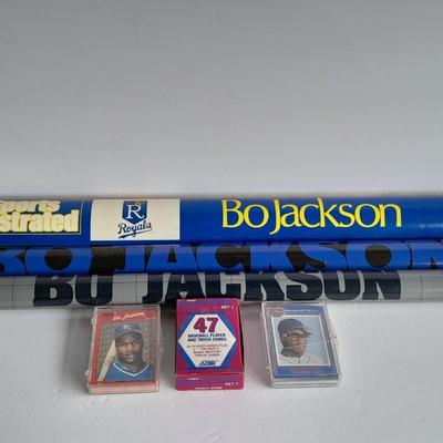 Three Bo Jackson sports posters and Baseball trading cards