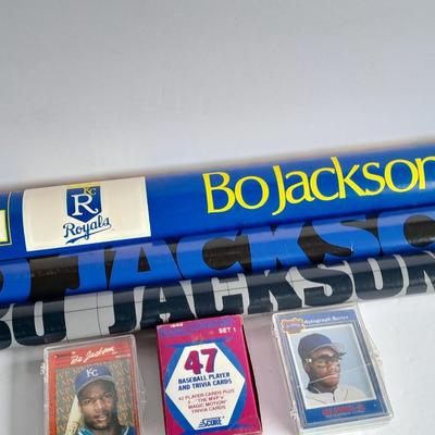 Three Bo Jackson sports posters and Baseball trading cards