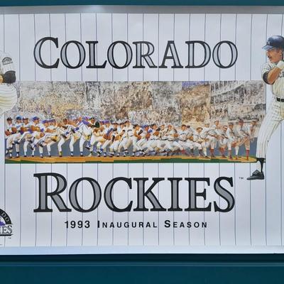 Colorado Rockies poster with two small boxes of Baseball trading cards