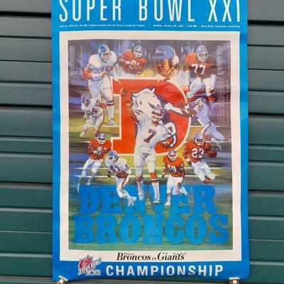 Football trading cards with Super Bowl XXI Poster and Dunn Deal Warrick Dunn poster