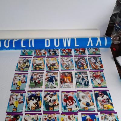 Football trading cards with Super Bowl XXI Poster and Dunn Deal Warrick Dunn poster