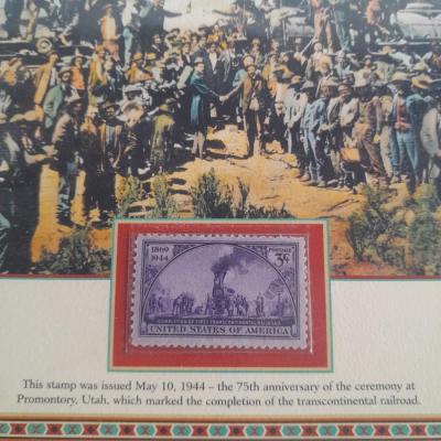 Commemorative 1930 The Transcontinental Railroad Buffalo Nickel and 3 cent stamp Collectors card