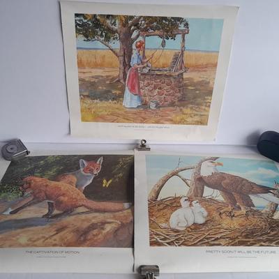 Three Prints Fox, Eagle, and Woman at well Courtesy of Public service Company of Colorado