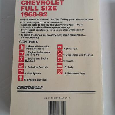 Chilton's Repair Manuals Chevy Full size 1968 - 92 and S-10 Blazer Jimmy Bravada 82-91 Books MECHANIC