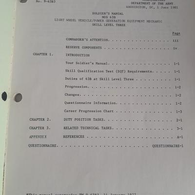 Military books, Field Guide booklets, and a Side cap