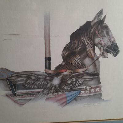 Signed and Numbered Watercolor Carousel Horse Sue Ellen Cooper