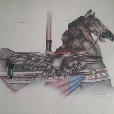 Signed and Numbered Watercolor Carousel Horse Sue Ellen Cooper