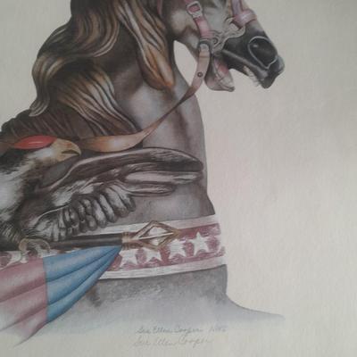 Signed and Numbered Watercolor Carousel Horse Sue Ellen Cooper