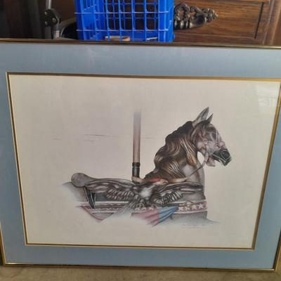 Signed and Numbered Watercolor Carousel Horse Sue Ellen Cooper